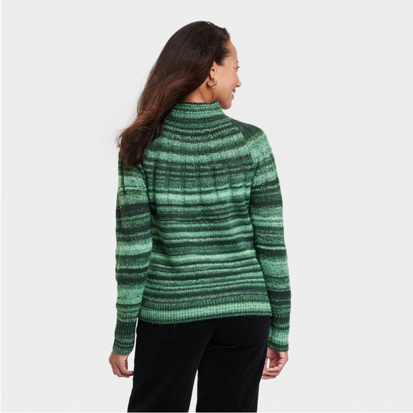 NWT Green & Black Striped w/ Metallic Silver Pullover Sweater - Picture 2 of 7